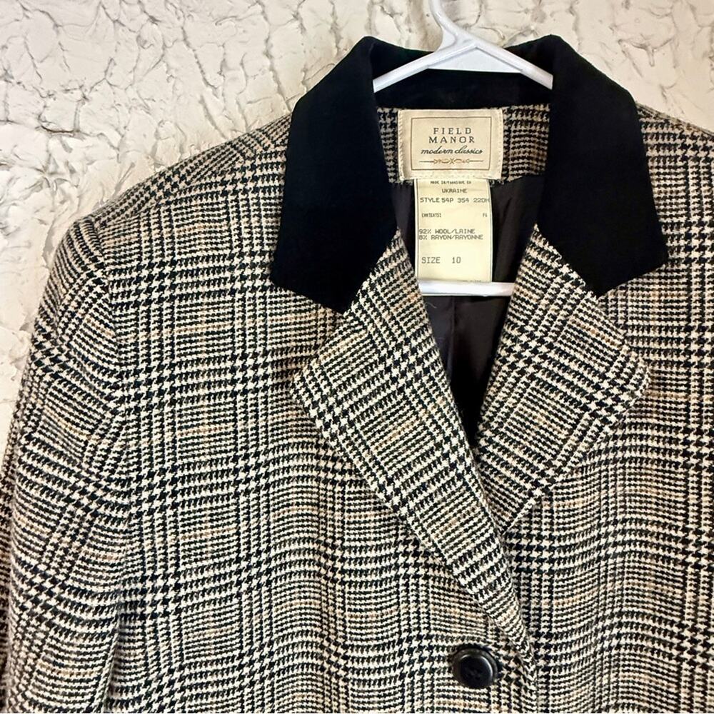 Field Manor Wool Blazer Size 10 I Houndstooth Wool Jacket I Classic Tailored - Picture 1 of 15